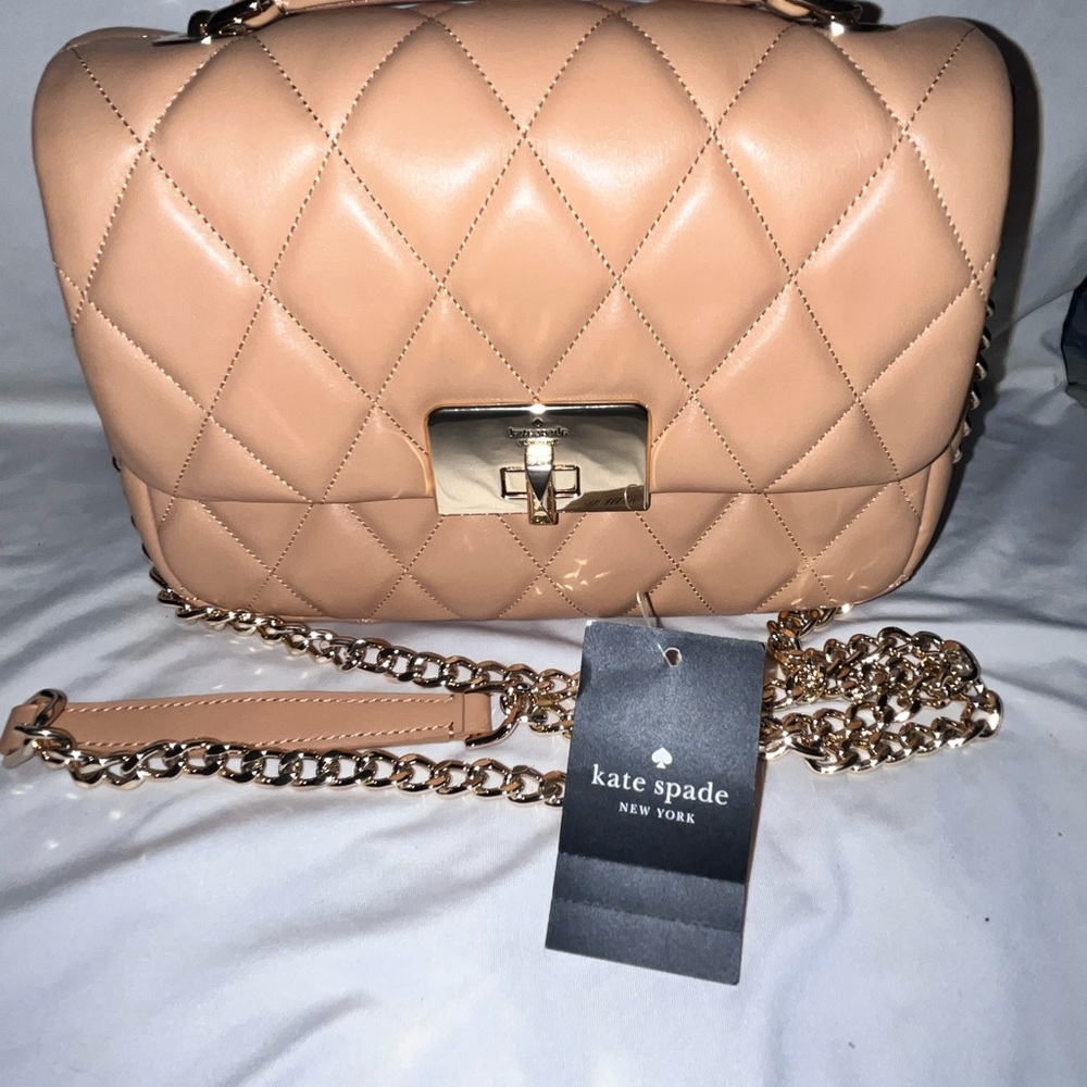 Kate Spade Tan Carey Quilted Small Flap Shoulder Purse